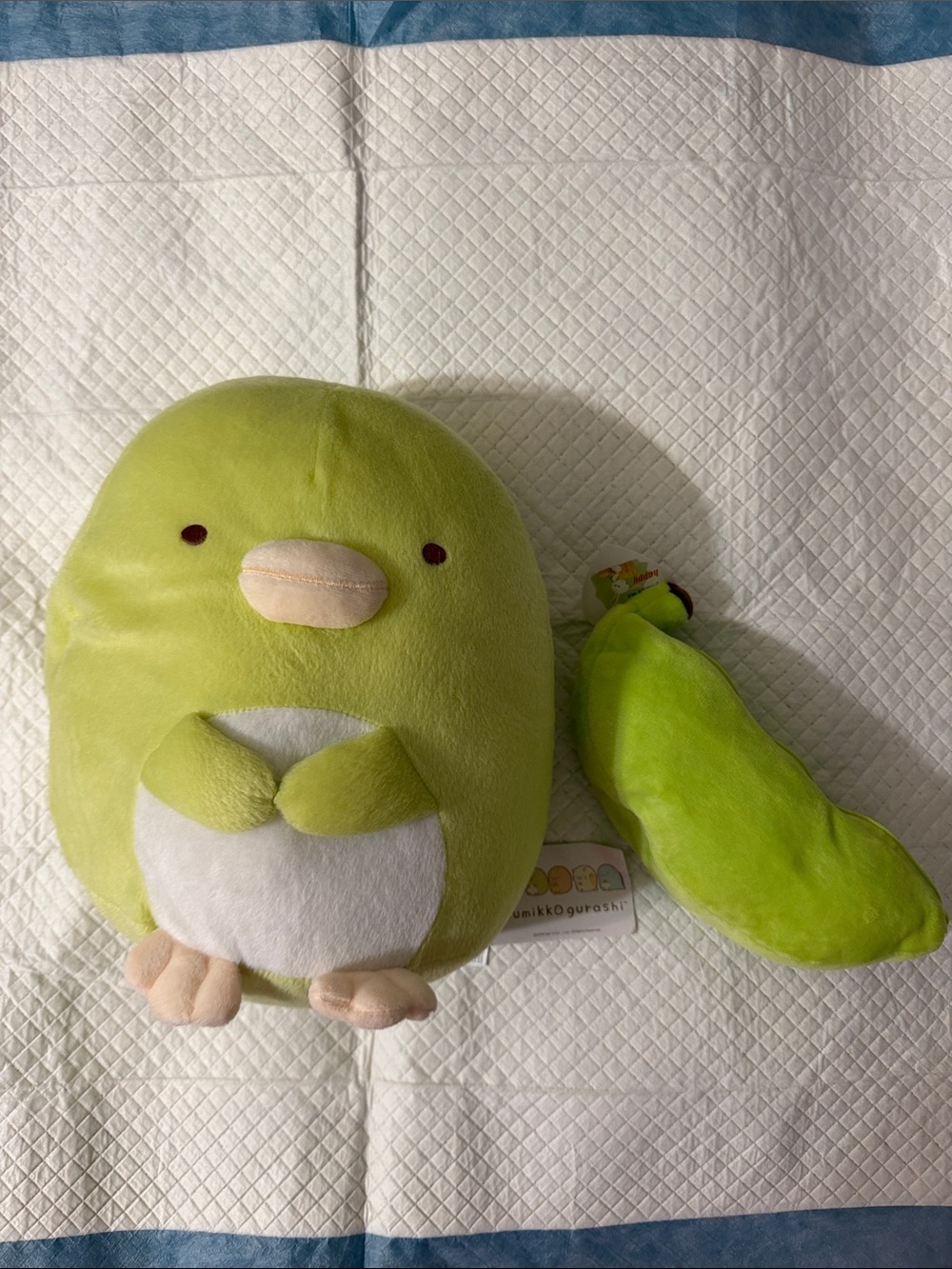 Sumikko Gurashi Green Penguin Plush with Pea Pod Accessory